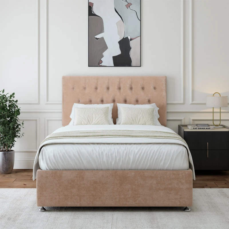 Image of Bedmaster Bedmaster Luxury Velvet 4 Drawer Divan Base And Button Headboard in Light Brown Size: Small Double Light Brown Small Double Unisex 7867867