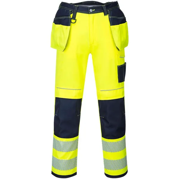Image of Portwest PW3 Hi Vis Holster Pocket Work Trousers T501YNS30 Colour: Yellow / Navy