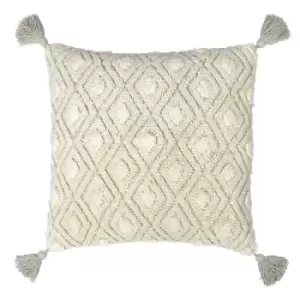 Image of Berbera Geometric Tufted Cushion Natural/Taupe