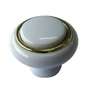 Image of BQ White Polished Gold effect Round Internal Knob Cabinet knob D40 mm