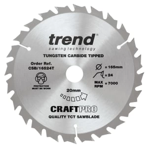 Image of Trend CSB/16524T 24 Teeth Thin Cut Craft Circular Saw Blade - 165 x 20mm