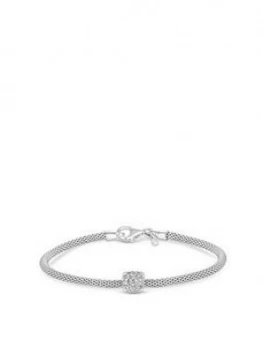 Image of Simply Silver Sterling Silver Popcorn Cubic Zirconia Square Pave Charm Bracelet