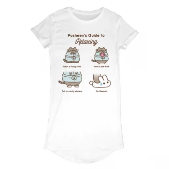 Image of Pusheen - Guide To Relaxing Womens Medium T-Shirt Dress - White