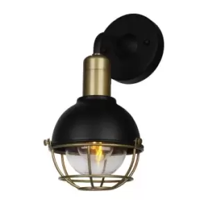 Image of Luminosa Lighting - Luminosa Pavilion Wall Lamp, E27, IP65, Sand Black, Antique Brass