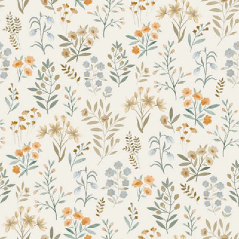 Image of Grandeco Placed Posey Floral Sprig Textured Wallpaper, Cool Neutral Blue