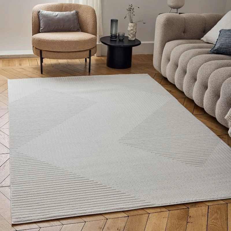 Image of THE RUGS Carmel Modern Area Rugs & Runners Geometric Stain Resistant in Cream Size: 80cm x 150cm Cream Unisex 80cm x 150 cm