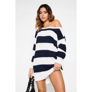 Image of I Saw It First Striped Off The Shoulder Jumper Dress - Blue