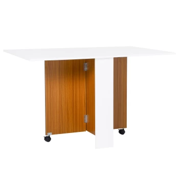 Image of HOMCOM Folding Dining Table Writing Desk Workstation w/ Casters Teak Colour, White AOSOM UK