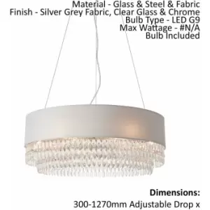 Image of Ceiling Pendant Light - Silver Grey Fabric / Clear Glass & Chrome - 6x2.5W G9