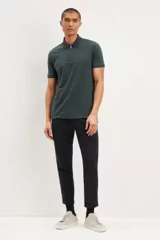 Image of Mens Slim Fit Plain Zip Polo - Khaki - L