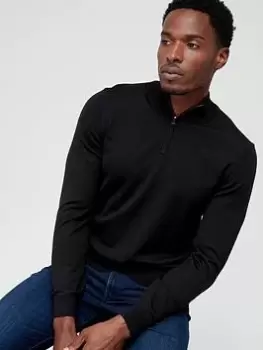 Image of BOSS Benji-l Zip Neck Jumper, Black, Size S, Men