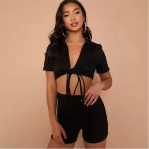 Image of I Saw It First Petite Wrap Front Top and Shorts Set - Black