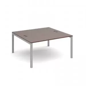 Image of Connex back to back desks 1400mm x 1600mm - silver frame and walnut