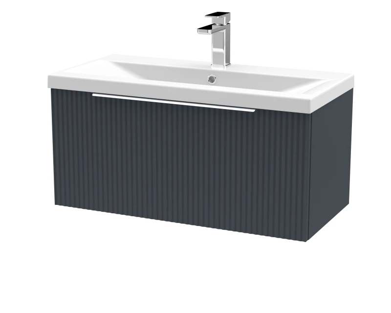 Image of Balterley Fluted Wall Hung 1 Drawer Vanity Basin Unit & Basin 800mm - Dark Grey Grey Unisex