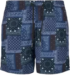 Image of Urban Classics Pattern Swim Shorts Swim Shorts blue black