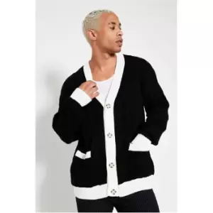 Image of I Saw It First Black Contrast Trim Cable Cardigan - Black