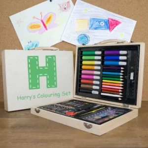 Image of Personalised Childrens Colouring Set in Green, Beige