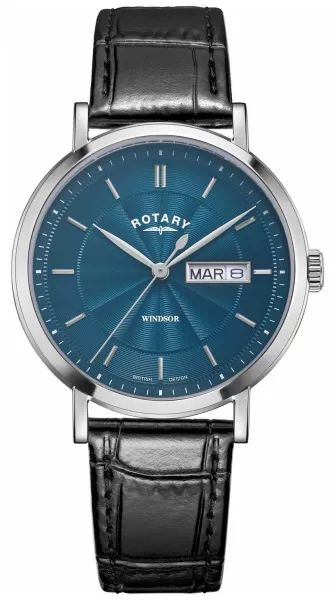 Image of Rotary GS05420/05 Mens Windsor Blue Dial Black Leather Watch