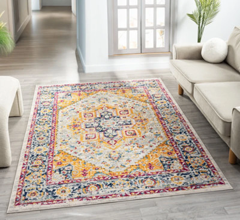 Image of San Marino Modern Living Room Area Rug - Low Pile Floral Design Muti Coloured 120Cm X 170Cm