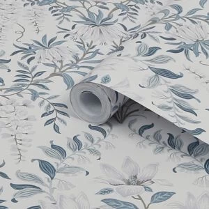 Image of Laura Ashley Parterre Off White & Seaspray Damask Smooth Wallpaper