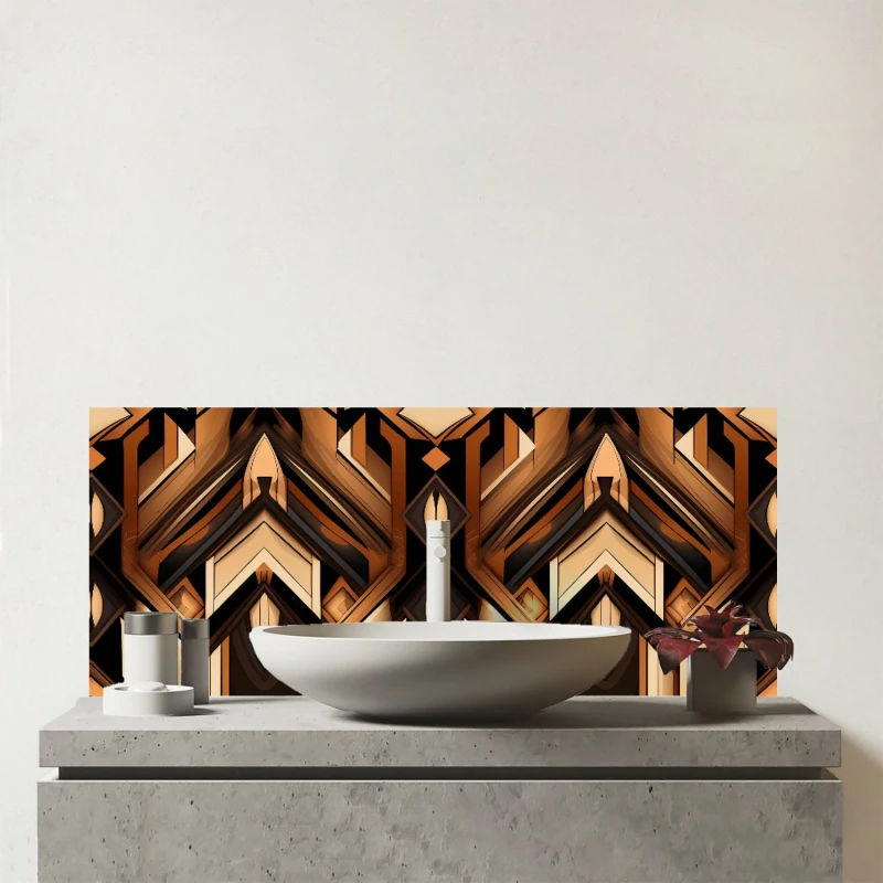Image of Warren Reed - Designer Black & Brown Intricate Pattern Glass Bathroom Splashback Brown Unisex