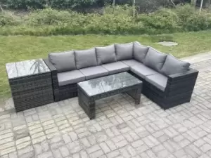 Image of Fimous 6 Seater Outdoor Dark Grey Rattan Lounge Complete Sofa Set with Rectangular Coffee Table and Side Table