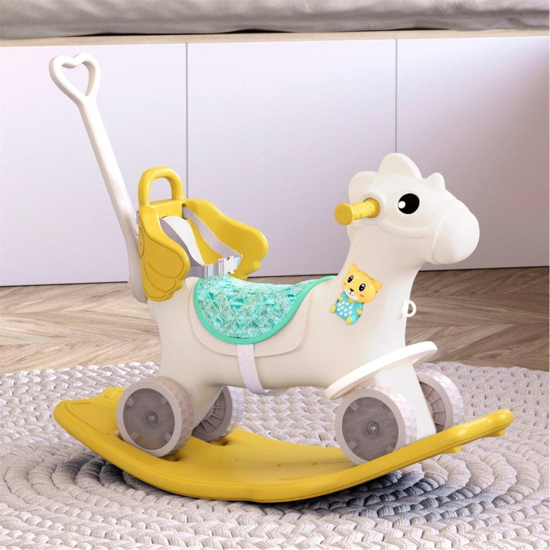 Image of KIDKID 2-in-1 Kids Plastic Rocking Horse Yellow Yellow M