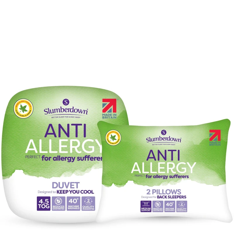 Image of Slumberdown Slumberdown Anti Allergy 10.5 Tog All Year Round Duvet With 2 Pillows in White Size: Single White Single Unisex 5060543865868