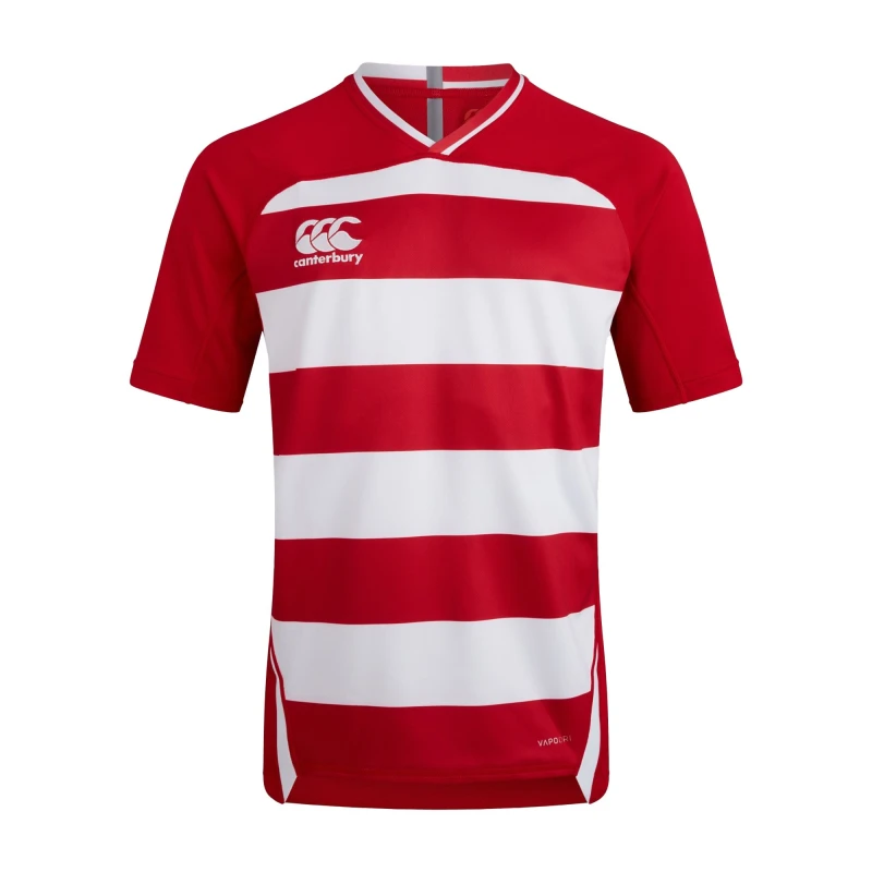 Image of Canterbury Canterbury Men Evader Hooped Vapodri Jersey in Red Size: X-Small Red XS Male 5063806447214