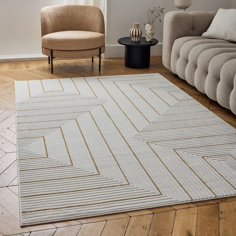 Image of THE RUGS Carmel Modern Area Rugs & Runners Geometric Stain Resistant in Gold Size: 80cm x 150cm Gold Unisex 80cm x 150 cm
