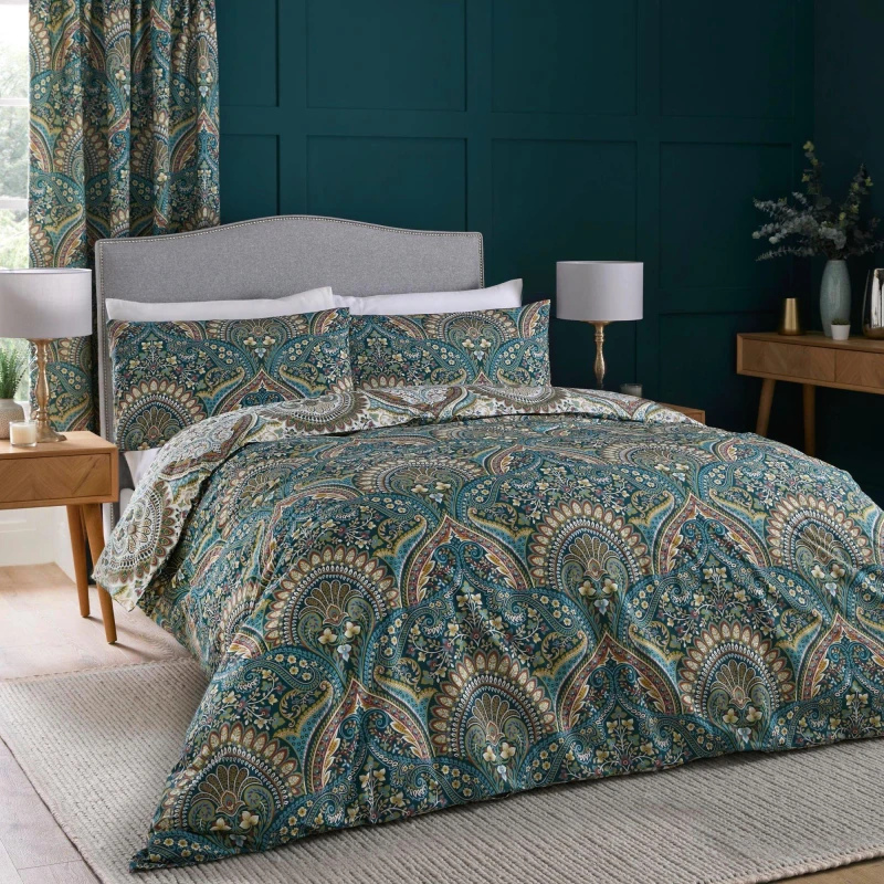 Image of Palais Reversible Teal Duvet Cover and Pillowcase Set Teal (Green)