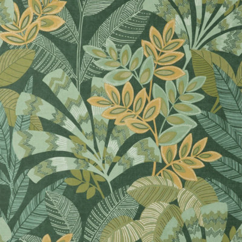 Image of Crown Asha Leaves Green Wallpaper M1737