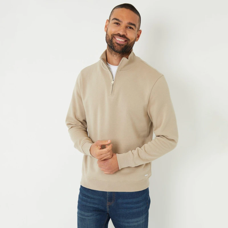 Image of Threadbare Mock T-Shirt Quarter Zip Sweatshirt Stone