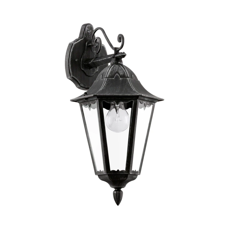 Image of Loops IP44 Outdoor Wall Light Black & Silver Patina Lantern 1 x 60W E27 Bulb Black