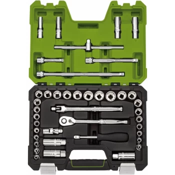 Image of Expert Socket Set, 3/8' Sq. Dr. Combined MM/AF, Green (41 Piece) [04464] - Draper
