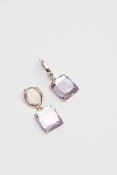 Image of Rose Gold Light Amethyst Emerald Cut Huggie Hoop Earrings