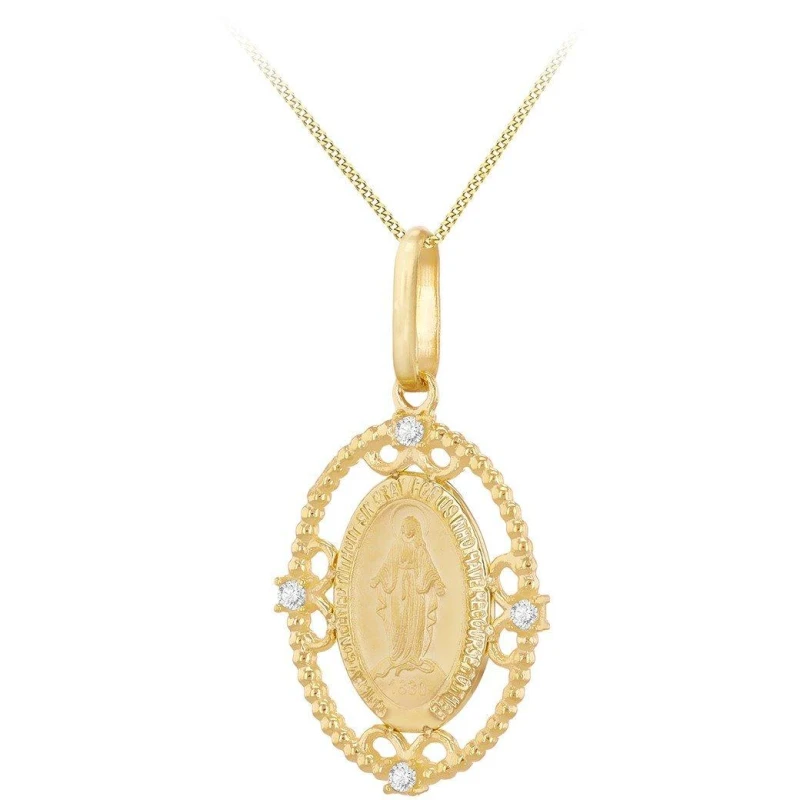 Image of Be You 9ct Gold Filigree with CZ Holy Mary Oval Necklace Yellow Gold unisex 18in