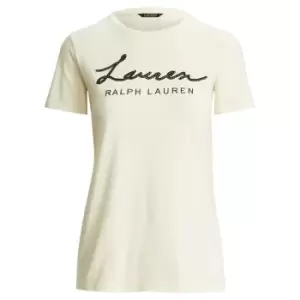 Image of Lauren by Ralph Lauren Script Logo Tee - Cream