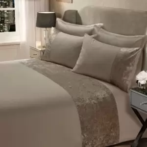 Image of Sienna Crushed Velvet Panel Duvet Cover With Pillow Case Set Latte Single