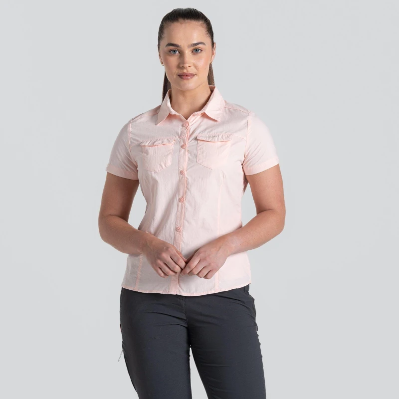 Image of Craghoppers Insect-Repellent 'NosiLife Adventure II' Short-Sleeve Shirt Pale Pink female