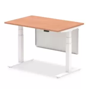 Image of Air 1200 x 800mm Height Adjustable Desk Beech Top White Leg With White Steel Modesty Panel