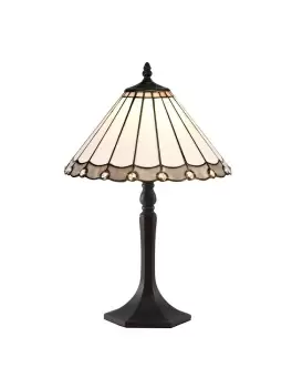 Image of 1 Light Octagonal Table Lamp E27 With 30cm Tiffany Shade, Grey, Crystal, Aged Antique Brass