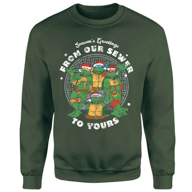 Image of Teenage Mutant Ninja Turtles Sewer Season's Greetings Christmas Jumper - Green - M