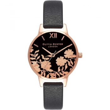 Image of Lace Detail Black & Rose Gold Watch