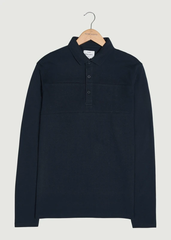 Image of Peter Werth Mens Noaks LS Polo Shirt in Dark Navy Size: Large Dark Navy Male L