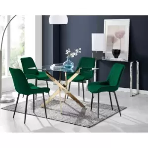 Image of Furniture Box Leonardo 4 Gold Dining Table and 4 Green Pesaro Black Leg Chairs