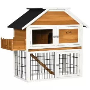 Image of Pawhut 2 Tier Wooden Rabbit Hutch Guinea Pig Cage With Plant Box Tray Ramp