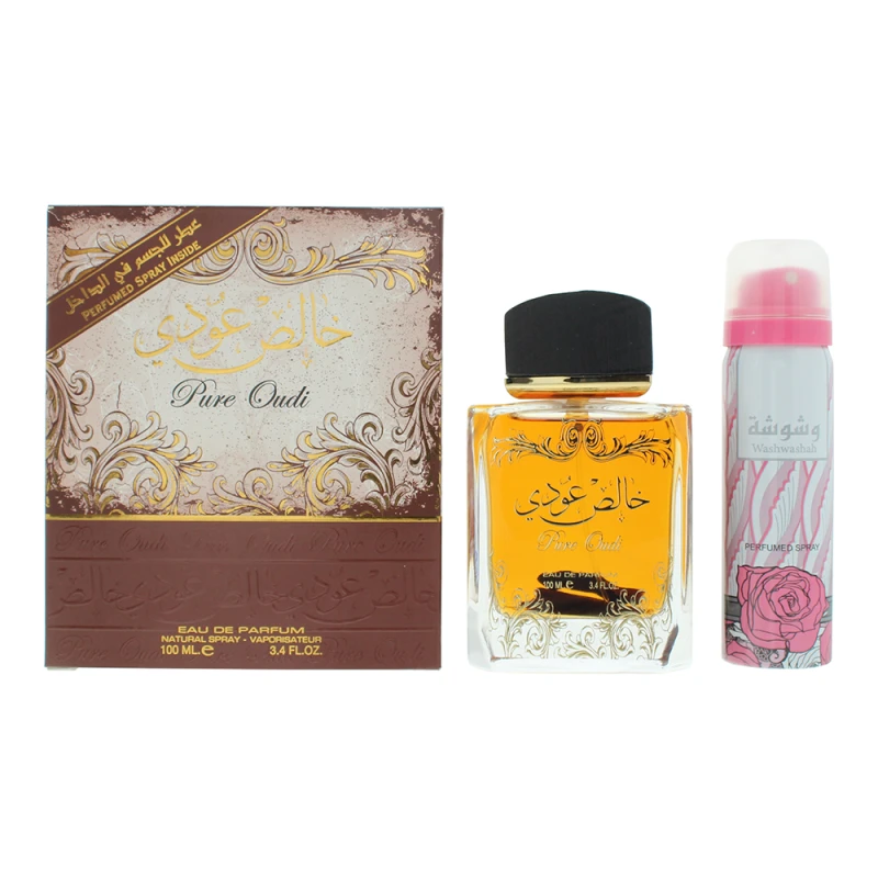 Image of Lattafa Pure Oudi 2 Piece Gift Set: Eau de Parfum 100ml - Deodorant Spray 50ml