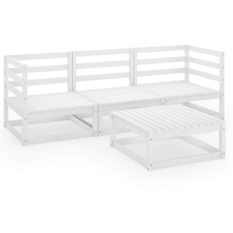 Image of MINKUROW 4 Piece Garden Lounge Set White Solid Wood Pine vidaXL YX3075325