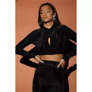 Image of I Saw It First Black Petite Twist Front Cut Out Velvet Rib Crop Top - Black